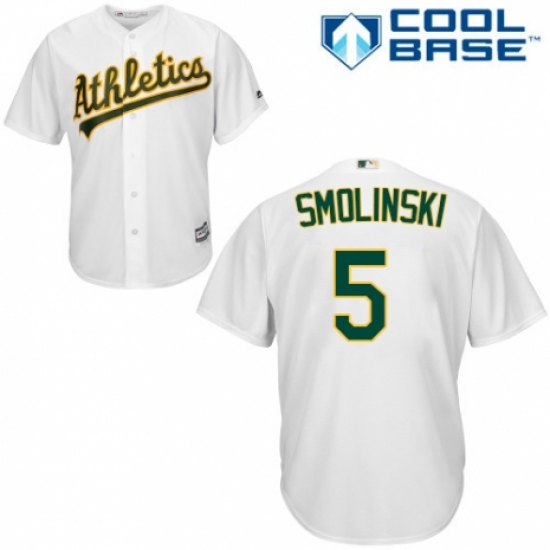Youth Majestic Oakland Athletics #5 Jake Smolinski Replica White Home Cool Base MLB Jersey - Ujersey