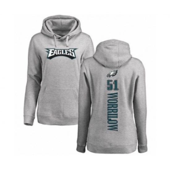Women's Philadelphia Eagles #51 Paul Worrilow Ash Backer Pullover Hoodie - Ujersey