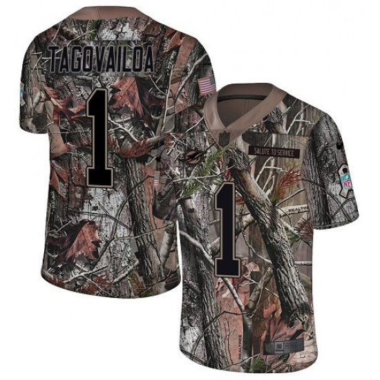 Men's Miami Dolphins #1 Tua Tagovailoa Camo Stitched Limited Rush Realtree Jersey - Ujersey