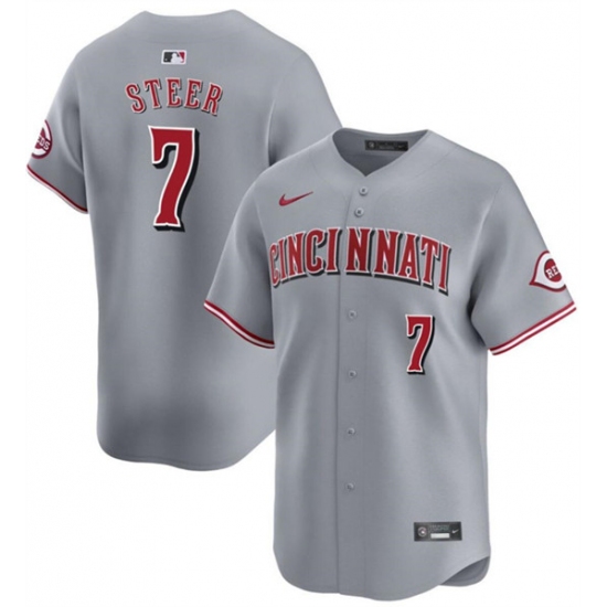 Men's Cincinnati Reds #7 Spencer Steer Gray Away Limited Stitched Baseball Jersey - Ujersey