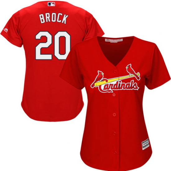 Women's Majestic St. Louis Cardinals #20 Lou Brock Replica Red Alternate Cool Base MLB Jersey - Ujersey