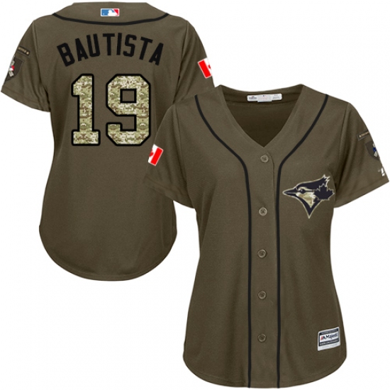 Women's Majestic Toronto Blue Jays #19 Jose Bautista Replica Green Salute to Service MLB Jersey - Ujersey