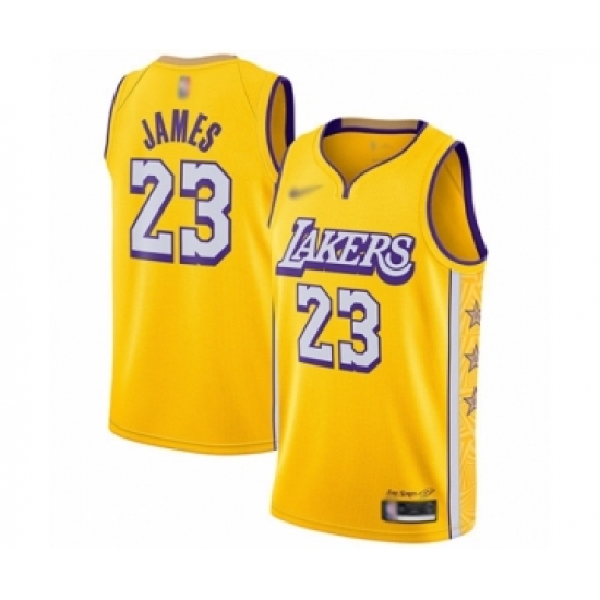 Women's Los Angeles Lakers #23 LeBron James Swingman Gold Basketball Jersey - 2019 20 City Edition - Ujersey