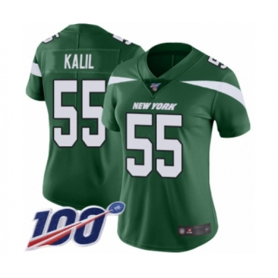 Women's New York Jets #55 Ryan Kalil Green Team Color Vapor Untouchable Limited Player 100th Season Football Jersey - Ujersey