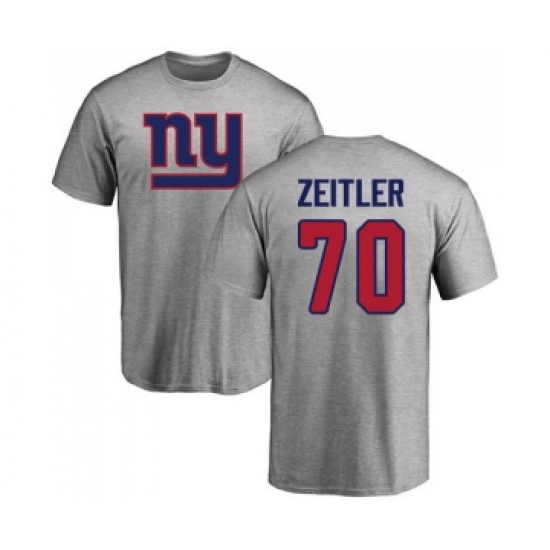 Football New York Giants #70 Kevin Zeitler Ash Name & Number Logo T-Shirt - Ujersey