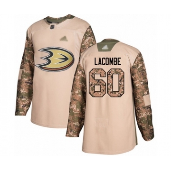 Men's Anaheim Ducks #60 Jackson Lacombe Authentic Camo Veterans Day Practice Hockey Jersey - Ujersey