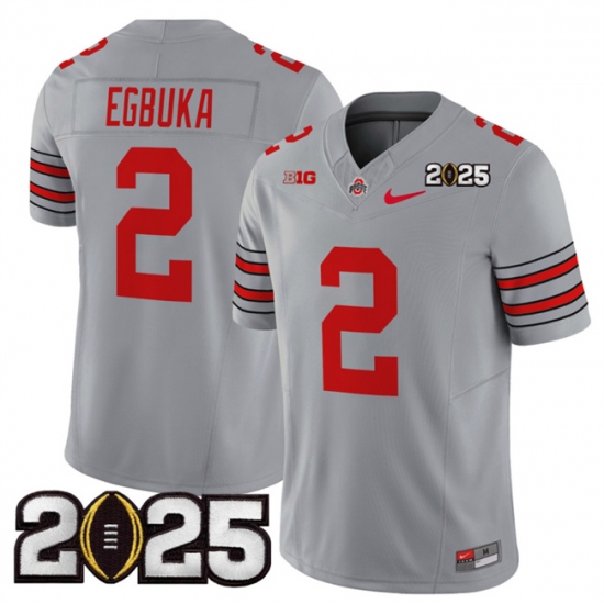 Men's Ohio State Buckeyes #2 Emeka Egbuka Grey 2025 CFP Final F.U.S.E. Vapor Limited Stitched Football Jersey - Ujersey
