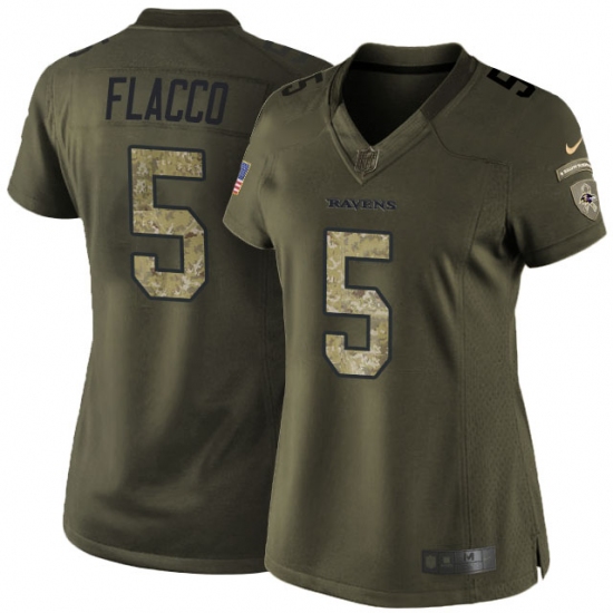 Women's Nike Baltimore Ravens #5 Joe Flacco Elite Green Salute to Service NFL Jersey - Ujersey