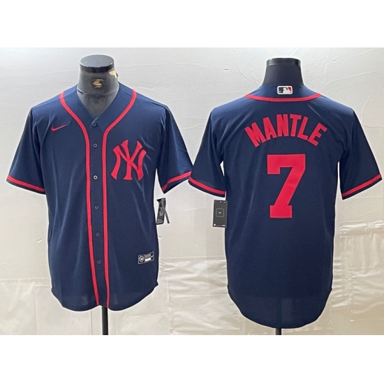 Men's New York Yankees #7 Mickey Mantle Navy Red Fashion Cool Base Jersey - Ujersey