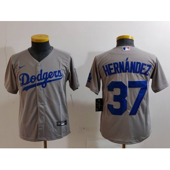 Youth Los Angeles Dodgers #37 Teoscar Hernandez Grey Cool Base Stitched Jersey - Ujersey