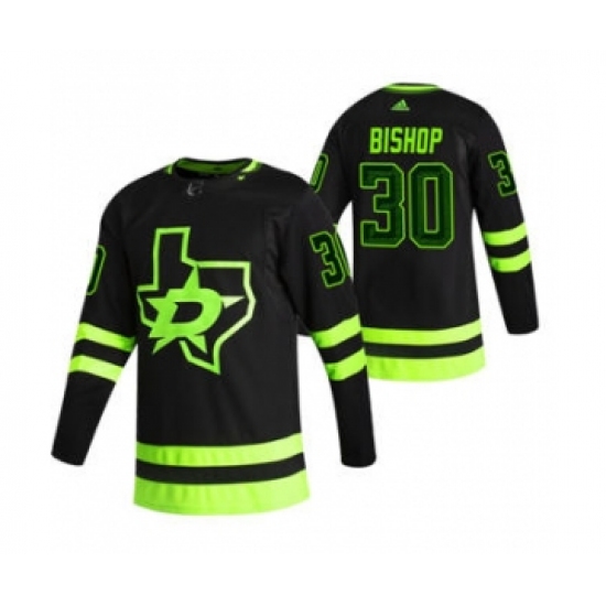 Men's Dallas Stars #30 Ben Bishop Black 2020-21 Reverse Retro Alternate Hockey Jersey