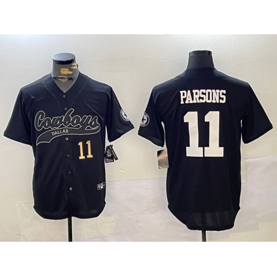 Men's Dallas Cowboys #11 Micah Parsons Black With Cool Base Stitched Baseball Jerseys - Ujersey