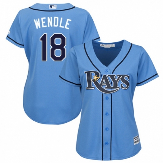 Women's Majestic Tampa Bay Rays #18 Joey Wendle Authentic Light Blue Alternate 2 Cool Base MLB Jersey - Ujersey