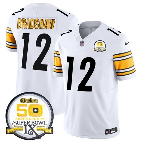Men's Pittsburgh Steelers #12 Terry Bradshaw White 2024 F U S E 50th Anniversary Of Super Bowl IX Alternate Vapor Untouchable Limited Stitched Jersey - Ujersey