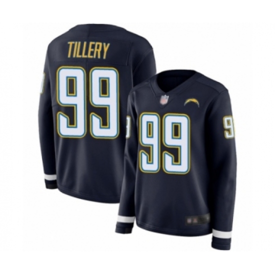 Women's Los Angeles Chargers #99 Jerry Tillery Limited Navy Blue Therma Long Sleeve Football Jersey - Ujersey