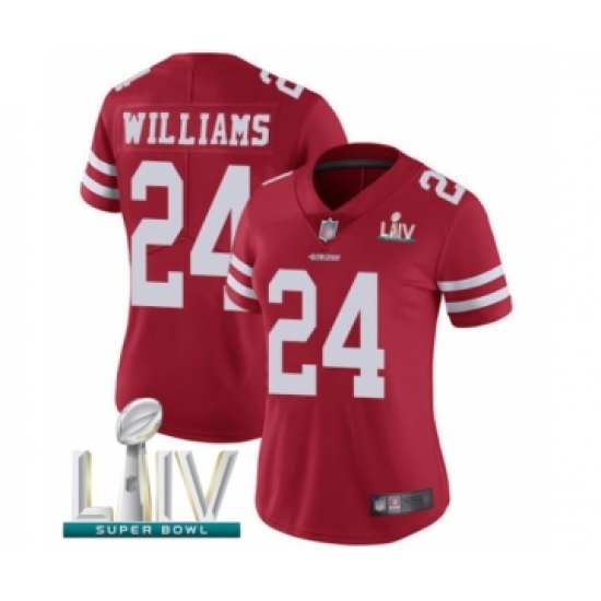 Women's San Francisco 49ers #24 K'Waun Williams Red Team Color Vapor Untouchable Limited Player Super Bowl LIV Bound Football Jersey - Ujersey