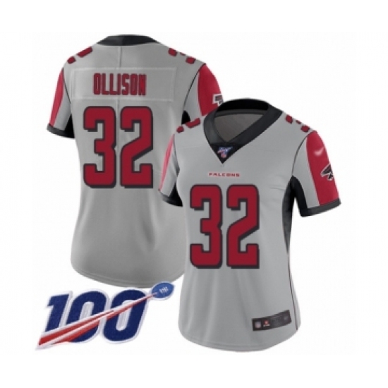 Women's Atlanta Falcons #32 Qadree Ollison Limited Silver Inverted Legend 100th Season Football Jersey - Ujersey