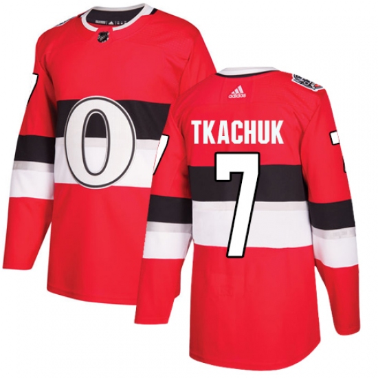 Men's Adidas Ottawa Senators #7 Brady Tkachuk Authentic Red 2017 100 Classic NHL Jersey - Ujersey