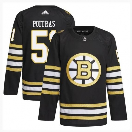 Men's Boston Bruins #51 Matthew Poitras Black 100th Anniversary Stitched Jersey - Ujersey