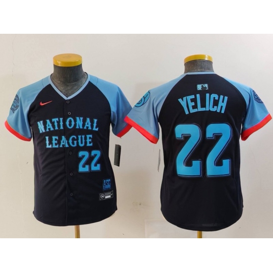 Youth Milwaukee Brewers #22 Christian Yelich Number Navy 2024 All Star Limited Stitched Jerseys - Ujersey