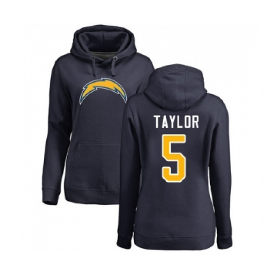Football Women's Los Angeles Chargers #5 Tyrod Taylor Navy Blue Name & Number Logo Pullover Hoodie - Ujersey