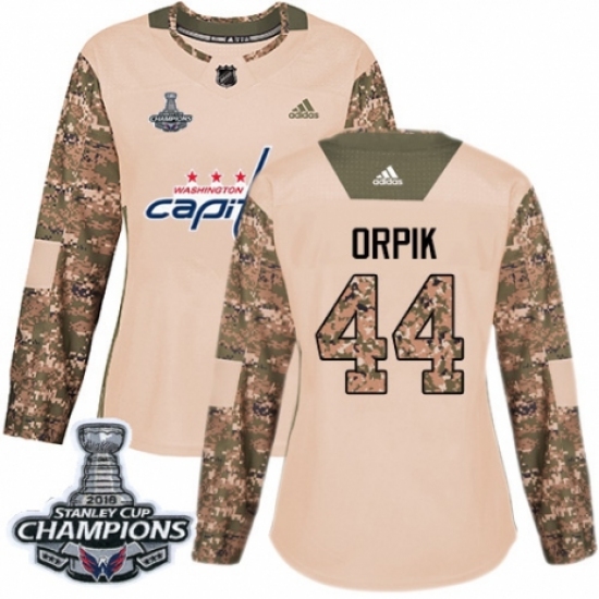 Women's Adidas Washington Capitals #44 Brooks Orpik Authentic Camo Veterans Day Practice 2018 Stanley Cup Final Champions NHL Jersey - Ujersey