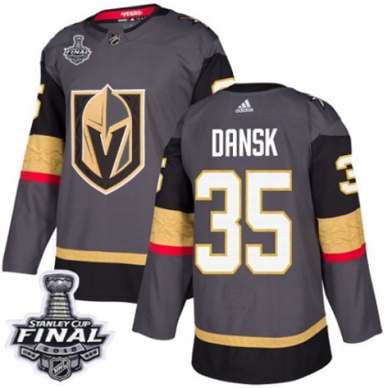 Men's Adidas Vegas Golden Knights #35 Oscar Dansk Authentic Gray Home 2018 Stanley Cup Final NHL Jersey - Ujersey