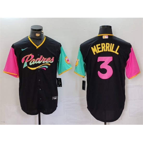 Men's San Diego Padres #3 Jackson Merrill Black City Connect Cool Base Stitched Baseball Jersey - Ujersey