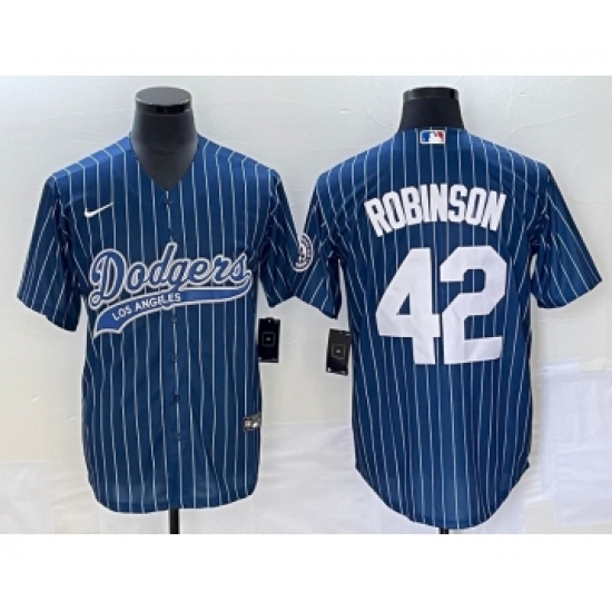 Men's Los Angeles Dodgers #42 Jackie Robinson Blue Pinstripe Cool Base Stitched Baseball Jersey - Ujersey