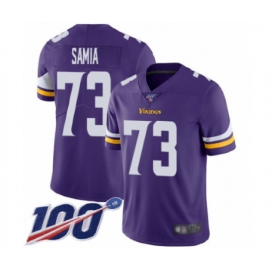Men's Minnesota Vikings #73 Dru Samia Purple Team Color Vapor Untouchable Limited Player 100th Season Football Jersey - Ujersey