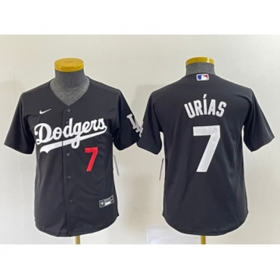 Youth Los Angeles Dodgers #7 Julio Urias Number Black Turn Back The Clock Stitched Cool Base Jersey2 - Ujersey