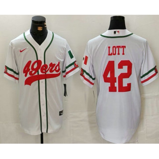 Men's San Francisco 49ers #42 Ronnie Lott White Mexico Cool Base Stitched Baseball Jersey - Ujersey
