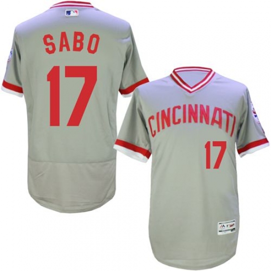 Men's Majestic Cincinnati Reds #17 Chris Sabo Grey Flexbase Authentic Collection Cooperstown MLB Jersey - Ujersey