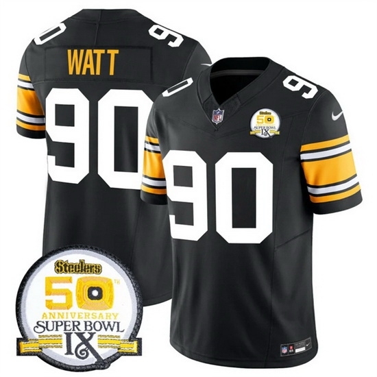 Men's Pittsburgh Steelers #90 T J Watt Black 2024 F U S E 50th Anniversary Of Super Bowl IX Vapor Untouchable Limited Stitched Jersey - Ujersey