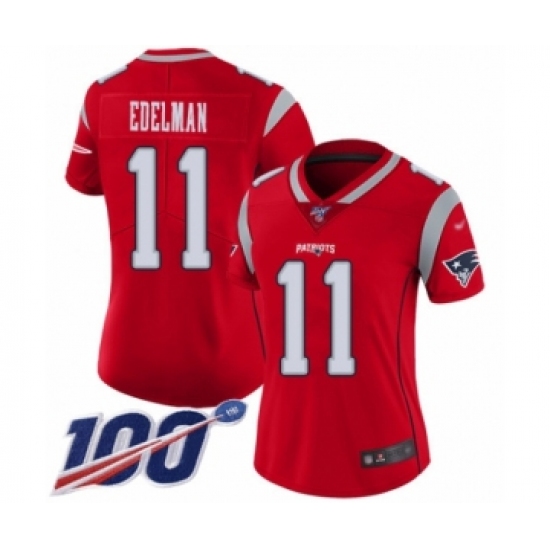 Women's New England Patriots #11 Julian Edelman Limited Red Inverted Legend 100th Season Football Jersey - Ujersey