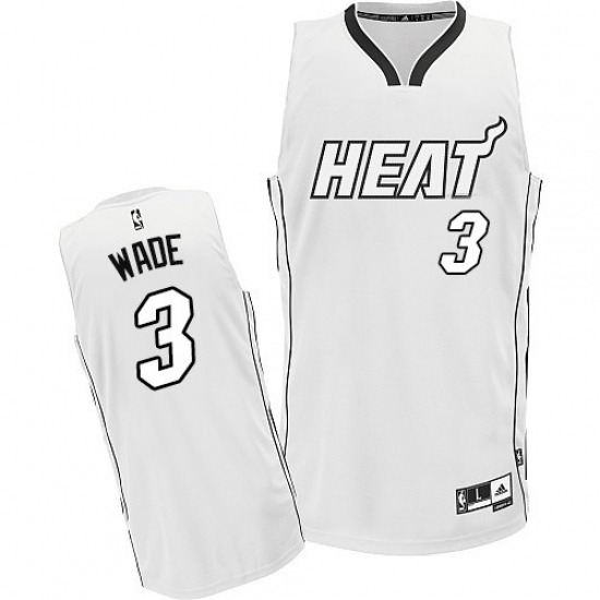 Men's Adidas Miami Heat #3 Dwyane Wade Authentic White On White NBA Jersey - Ujersey