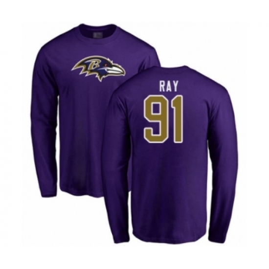 Football Baltimore Ravens #91 Shane Ray Purple Name & Number Logo Long Sleeve T-Shirt - Ujersey