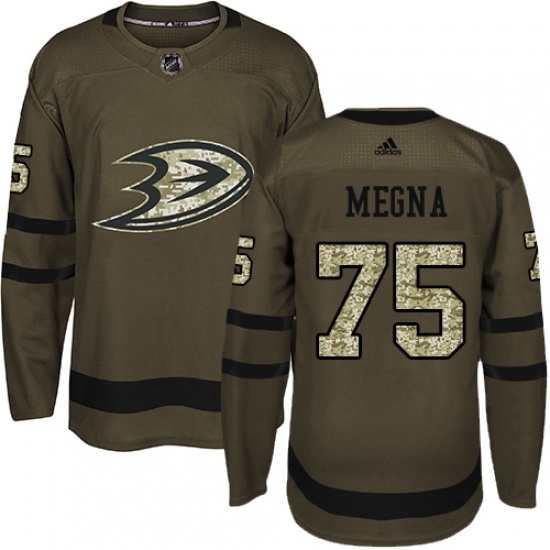 Youth Adidas Anaheim Ducks #75 Jaycob Megna Premier Green Salute to Service NHL Jersey - Ujersey