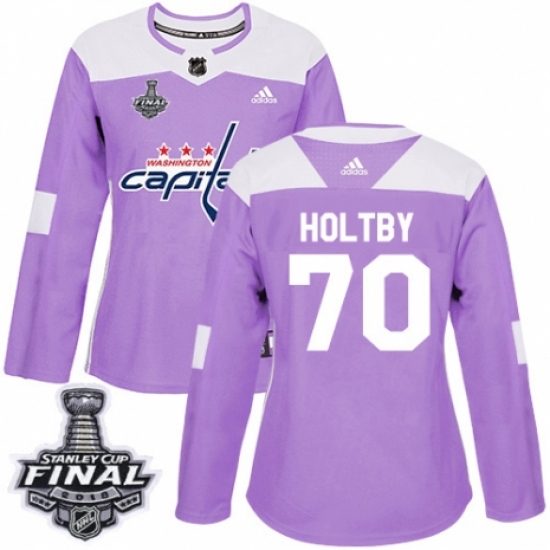 Women's Adidas Washington Capitals #70 Braden Holtby Authentic Purple Fights Cancer Practice 2018 Stanley Cup Final NHL Jersey - Ujersey