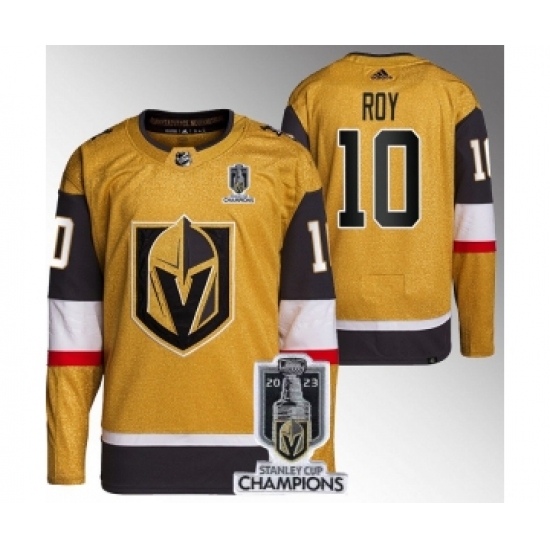 Men's Vegas Golden Knights #10 Nicolas Roy Gold 2023 Stanley Cup Champions Stitched Jersey - Ujersey