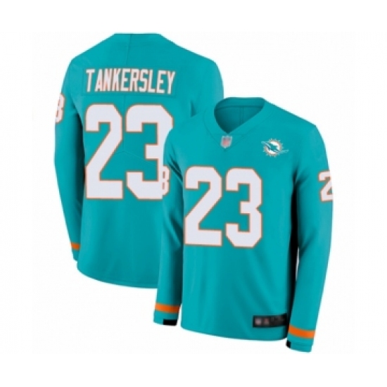 Men's Miami Dolphins #23 Cordrea Tankersley Limited Aqua Therma Long Sleeve Football Jersey - Ujersey