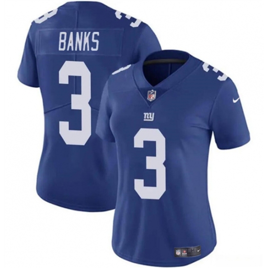Women's New York Giants #3 Deonte Banks Blue Vapor Stitched Jersey(Run Small) - Ujersey