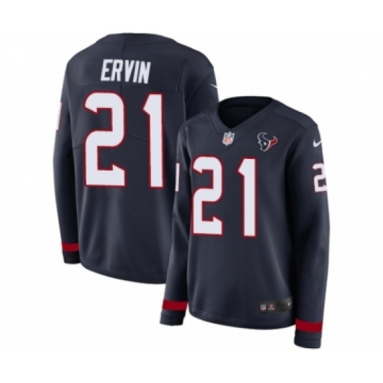 Women's Nike Houston Texans #21 Tyler Ervin Limited Navy Blue Therma Long Sleeve NFL Jersey - Ujersey