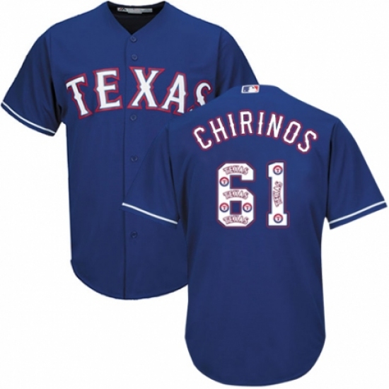 Men's Majestic Texas Rangers #61 Robinson Chirinos Authentic Royal Blue Team Logo Fashion Cool Base MLB Jersey - Ujersey