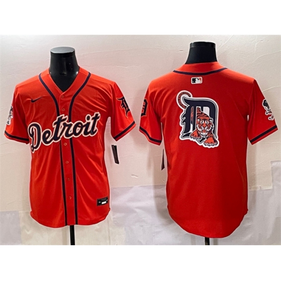 Men's Detroit Tigers Team Big Logo Orange With Vapor Premier Limited Stitched Baseball Jersey