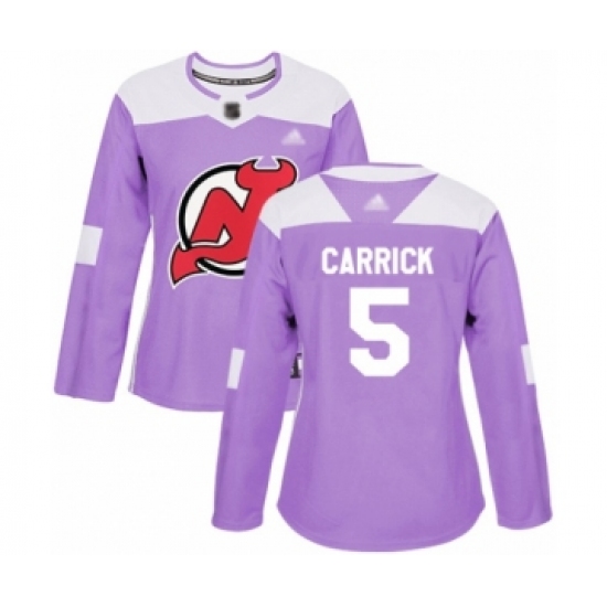 Women's New Jersey Devils #5 Connor Carrick Authentic Purple Fights Cancer Practice Hockey Jersey