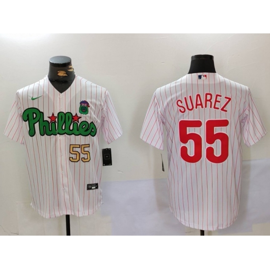 Men's Philadelphia Phillies #55 Ranger Suárez White Green Cool Base Stitched Jerseys - Ujersey