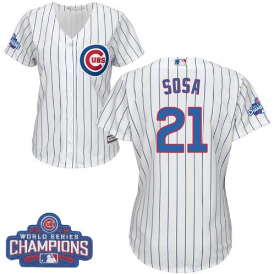 Women's Majestic Chicago Cubs #21 Sammy Sosa Authentic White Home 2016 World Series Champions Cool Base MLB Jersey - Ujersey