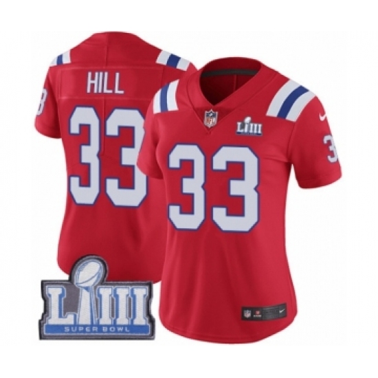 Women's Nike New England Patriots #33 Jeremy Hill Red Alternate Vapor Untouchable Limited Player Super Bowl LIII Bound NFL Jersey - Ujersey