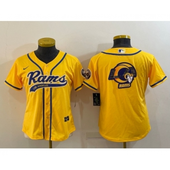 Women's Los Angeles Rams Yellow Team Big Logo With Patch Cool Base Stitched Baseball Jersey - Ujersey